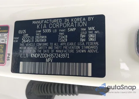 2025 Kia Sportage Plug-In Hybrid X-Line Prestige z USA, uszkodzony, nr VIN KNDPZDDH3S7243971